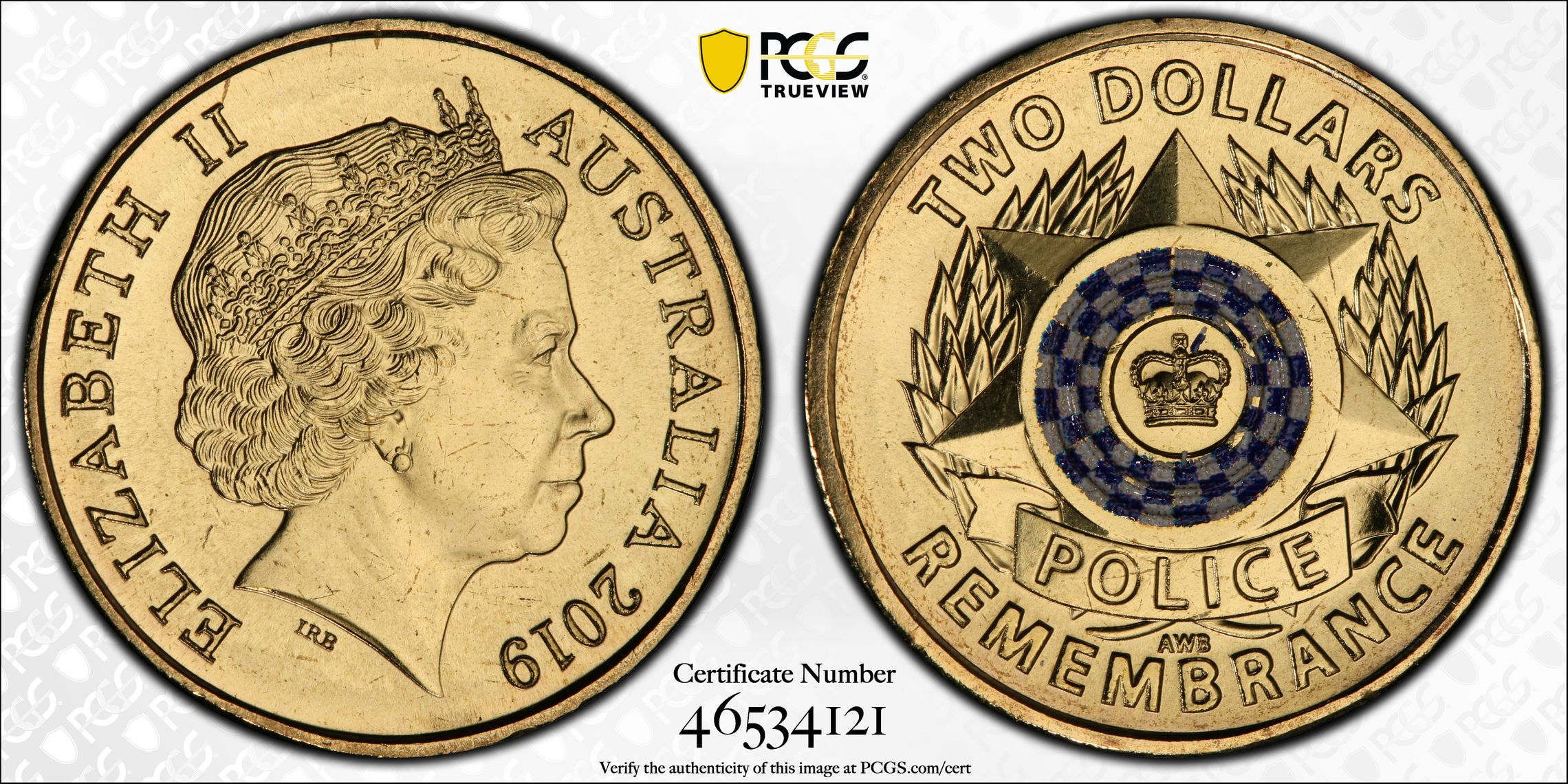 Elizabeth II, Police Remembrance Colorized , Two Dollar, 2019, PCGS MS67