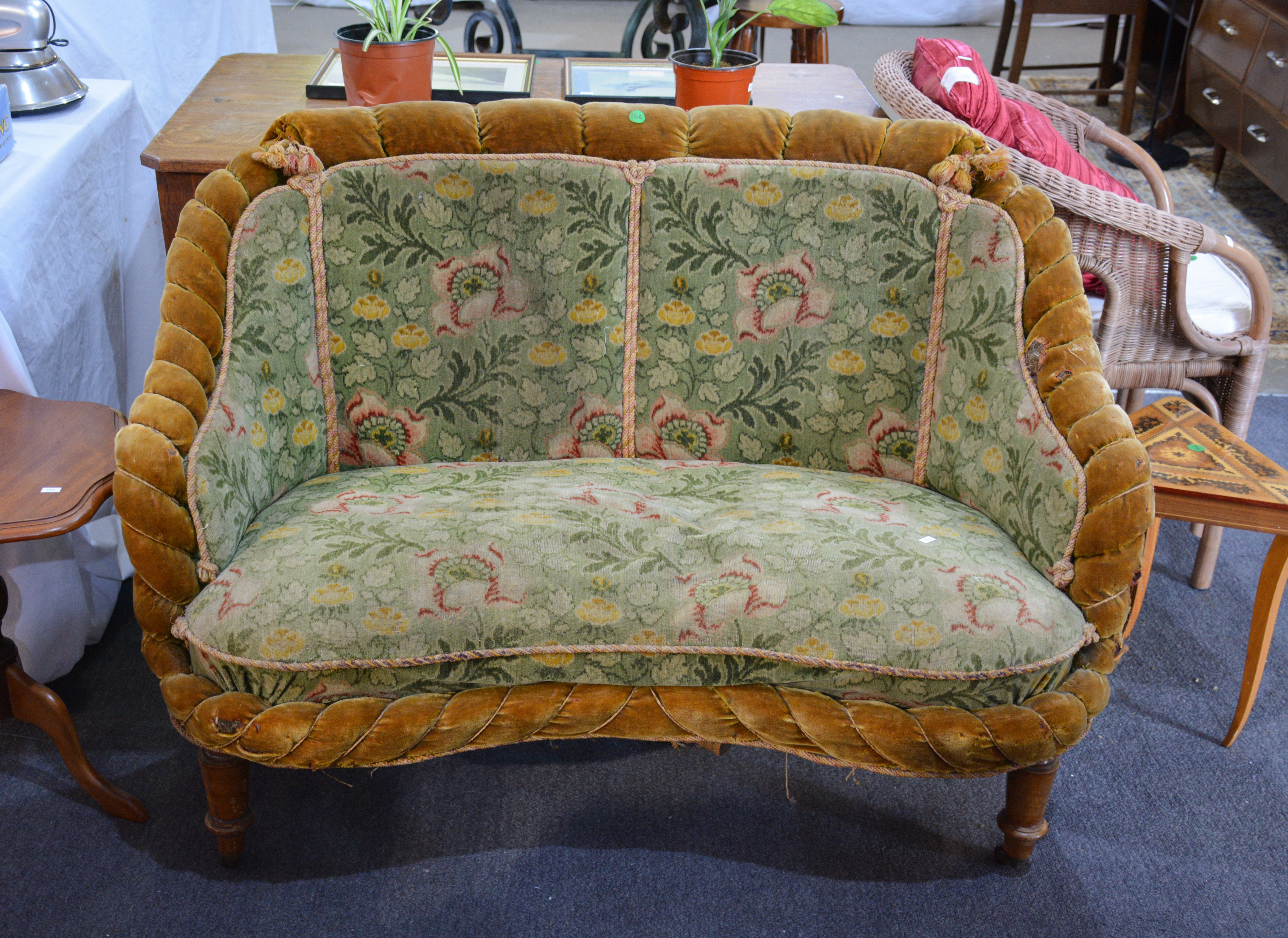Antique Napolean III Loveseat in Green Floral — NZ auction result