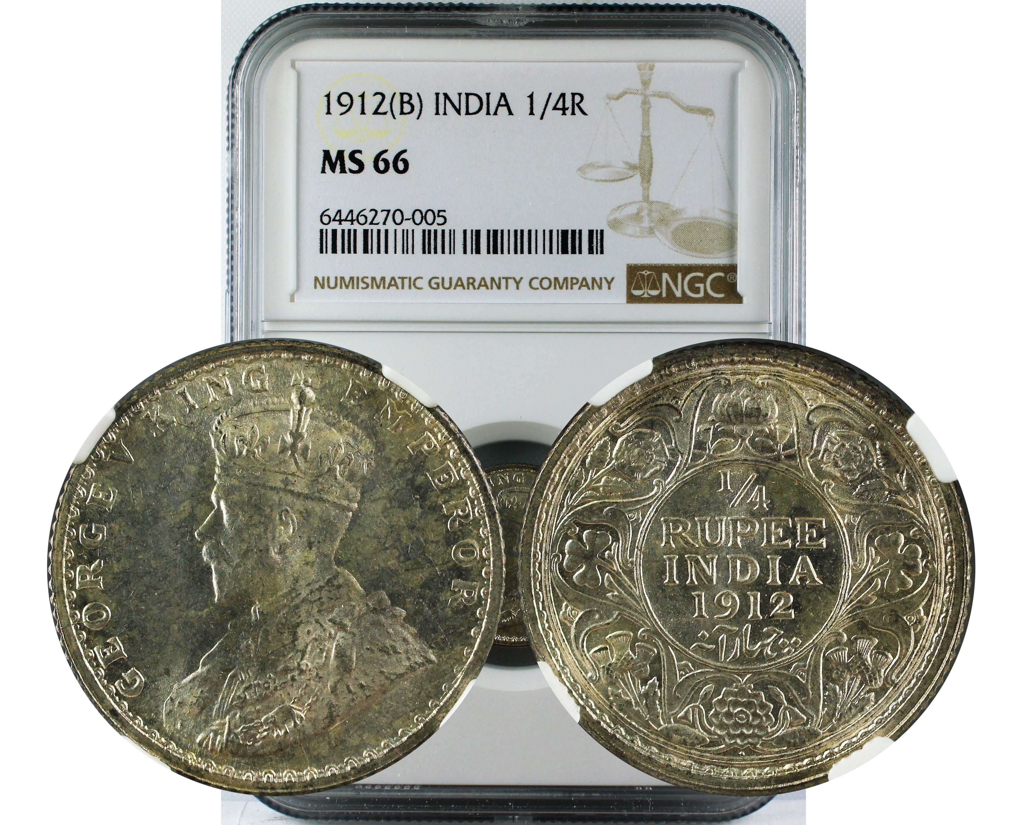 1912 B INDIA 1/4 RUPEE MS66
