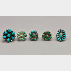 Group of Five Vintage Turquoise Cluster Rings