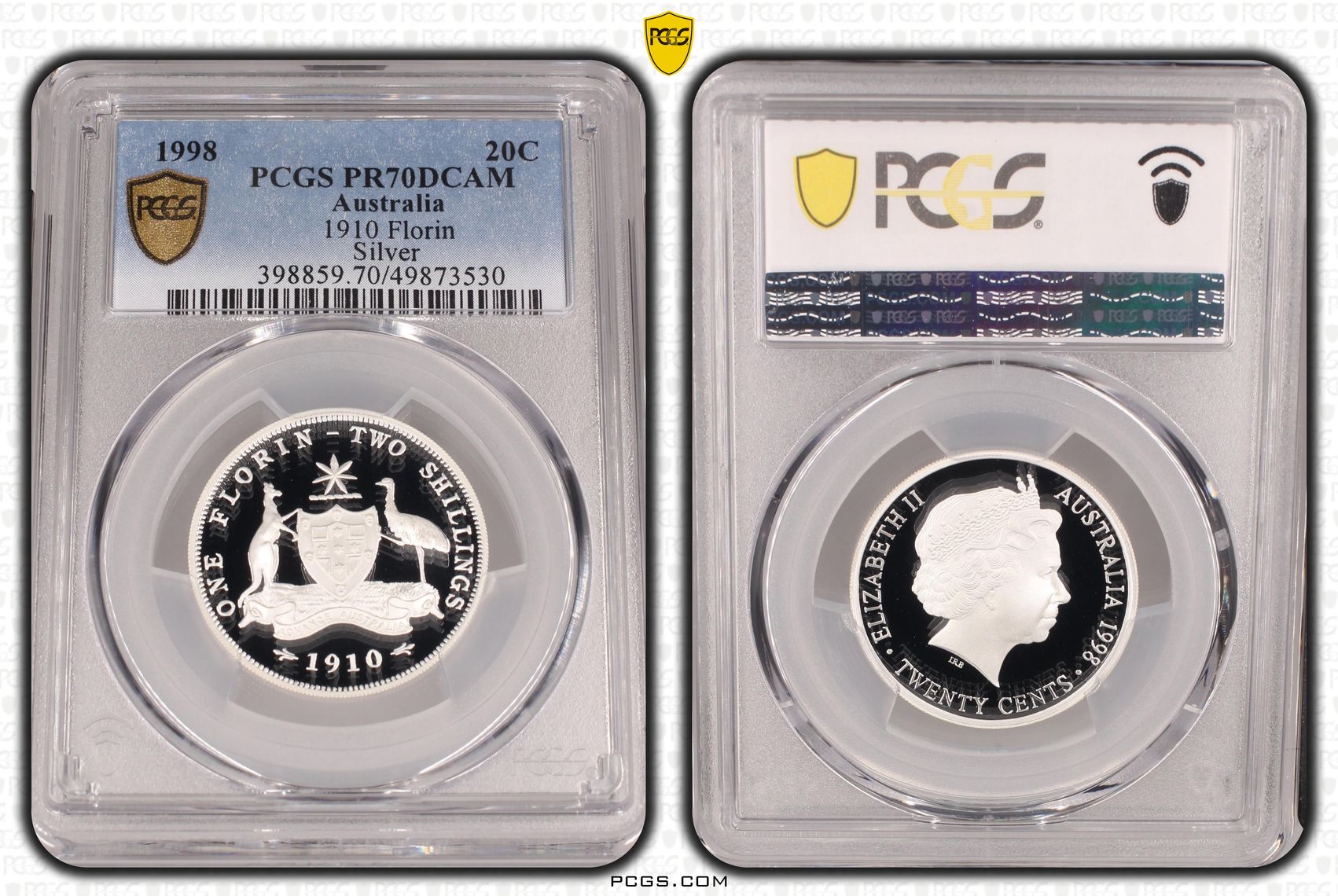 1910 Florin Silver, Twenty Cent, 1998, PCGS PR70DCAM