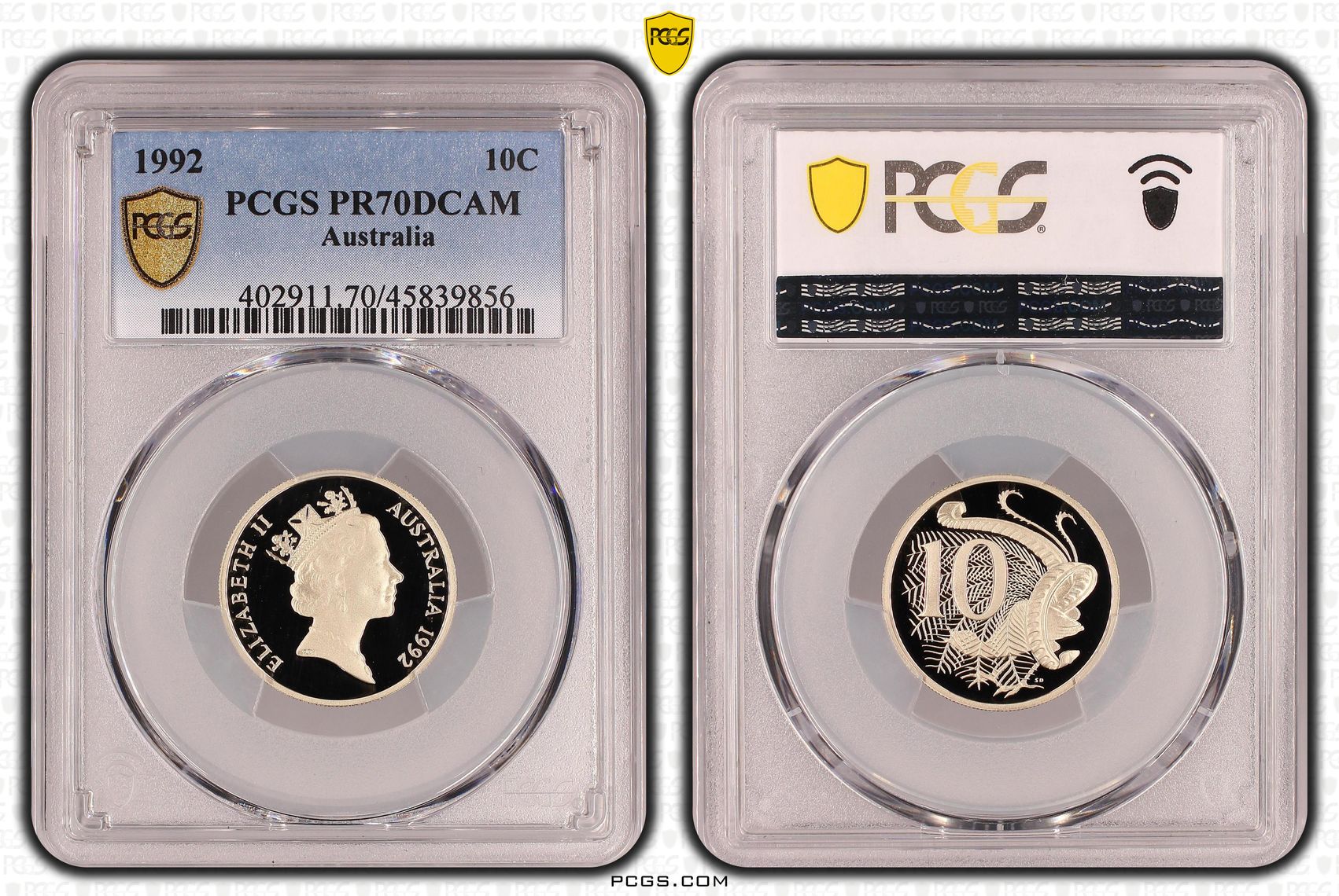 Top pop, Ten Cent, 1992, PCGS PR70DCAM