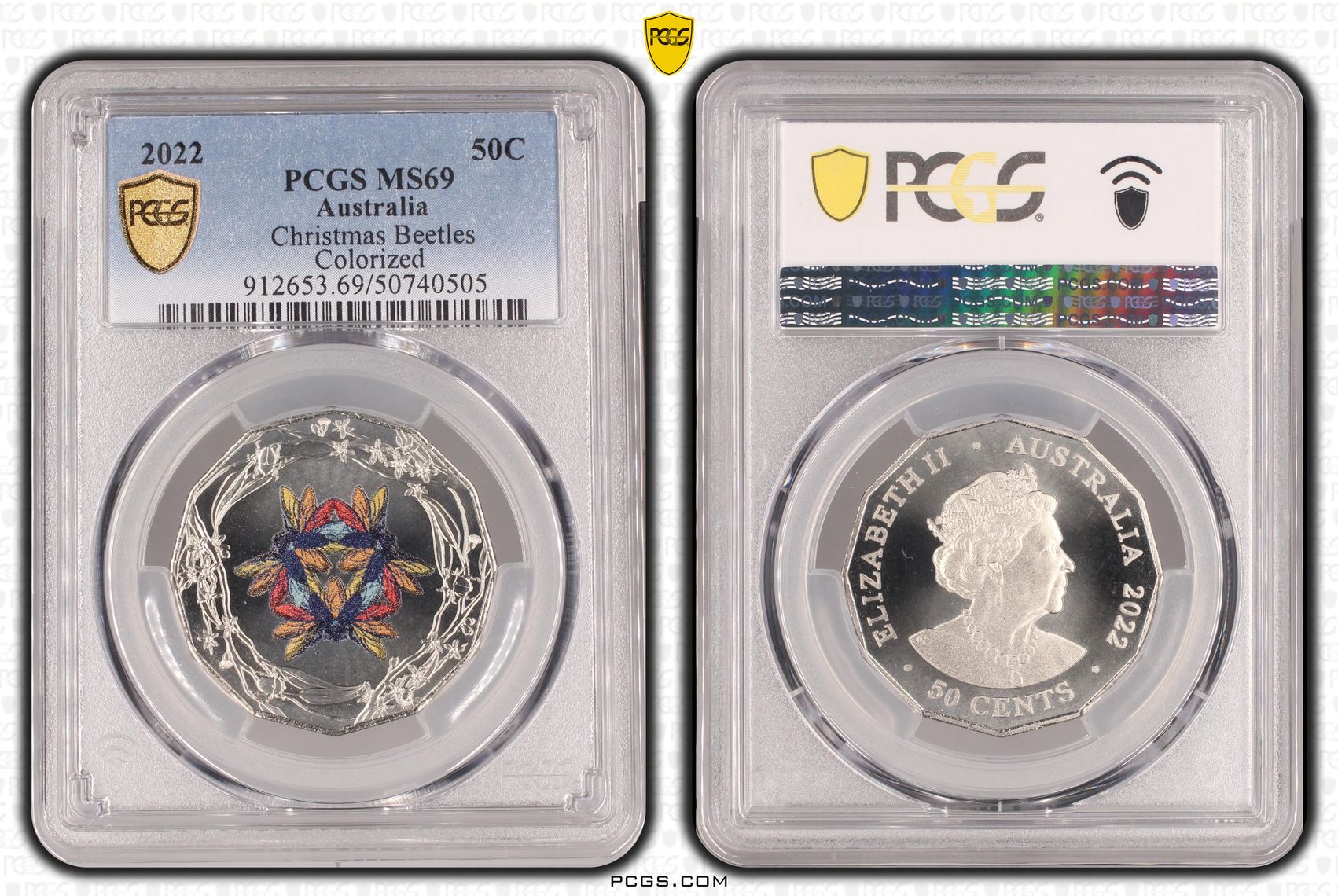 Christmas Beetles Colorized, Fifty Cent, 2022, PCGS MS69