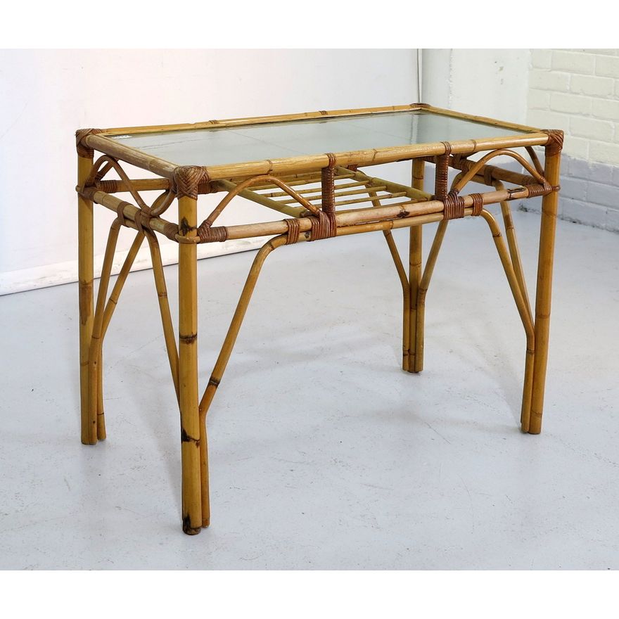 GLASS-TOP BAMBOO TABLE