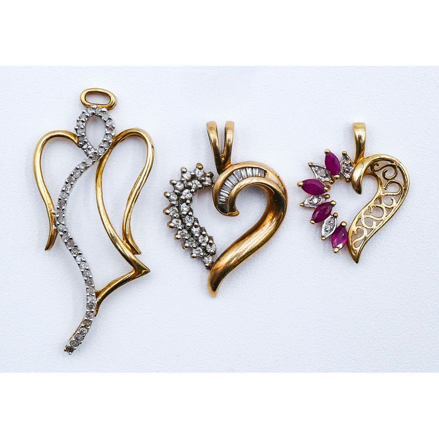 Box 3pc 10k Diamond & Ruby Pendants - 6 Grams TW
