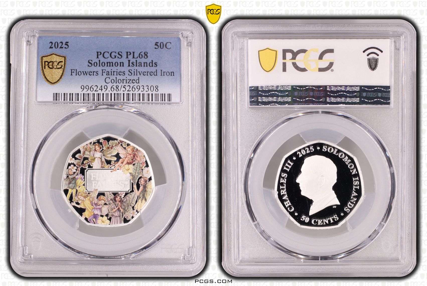 Solomon Islands, Flowers Fairies Silvered Iron Colourised, Fifty Cent, 2025, PCGS PL68