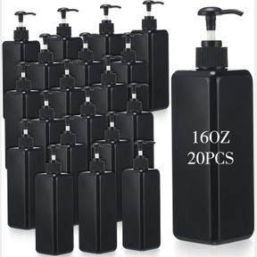20 PACK 16OZ/ 500ML PLASTIC EMPTY BOTTLES REFILLABLE SHAMPOO CONTAINERS WITH PUMP LIGHTWEIGHT SQUARE SOAP DISPENSER BOTTLES FOR ES