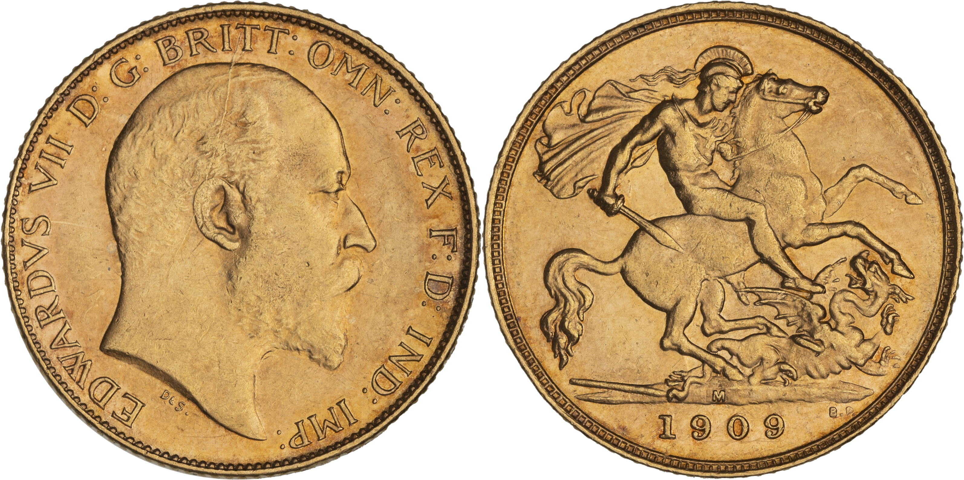 Edward VII, St George Reverse, Half Sovereign, 1909-M, EF