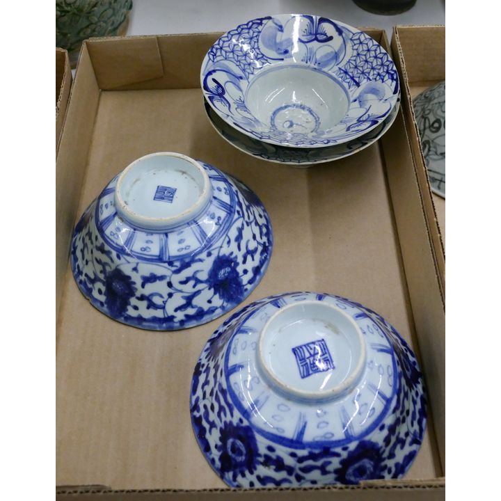 Box 4pc Antique Chinese B&W Bowls