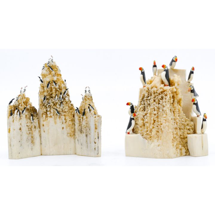 2pc Alaskan Carved Roosting Birds Tusk 3''
