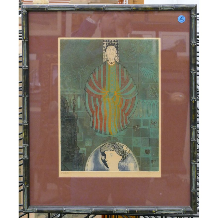 Leticia Tarrago S/N Seated Empress Etching Framed 21''x17.5''