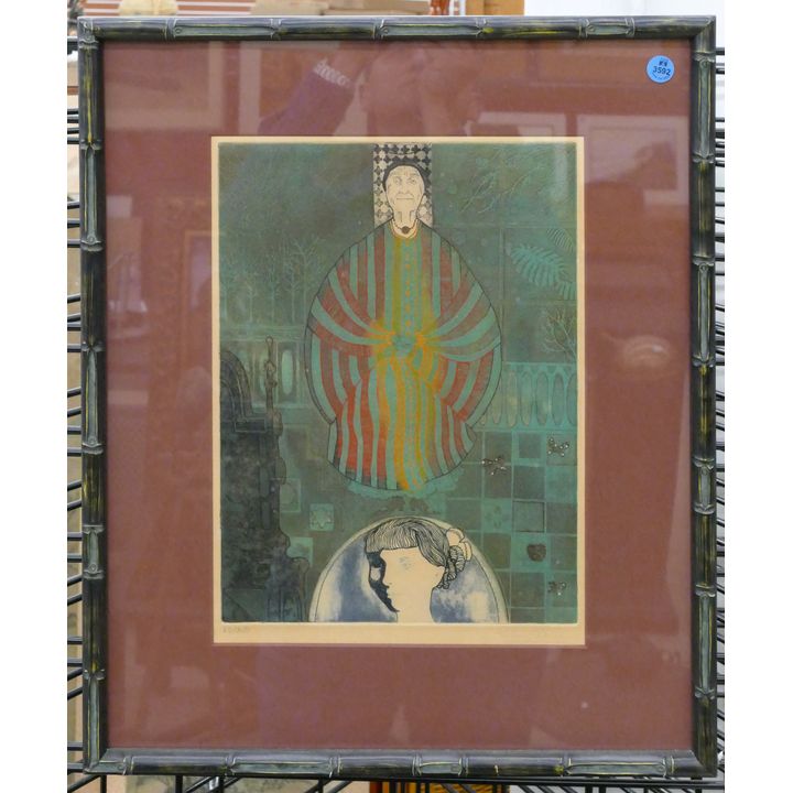 Leticia Tarrago S/N Seated Empress Etching Framed 21''x17.5''