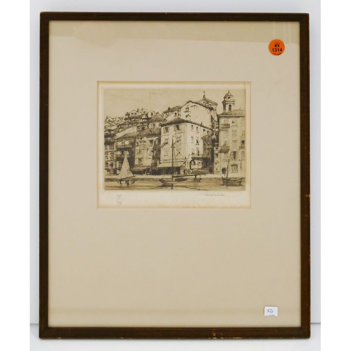 Samuel Chamberlain 'Waterfront Villa-Frainche' S/N Etching Framed- 15x13''