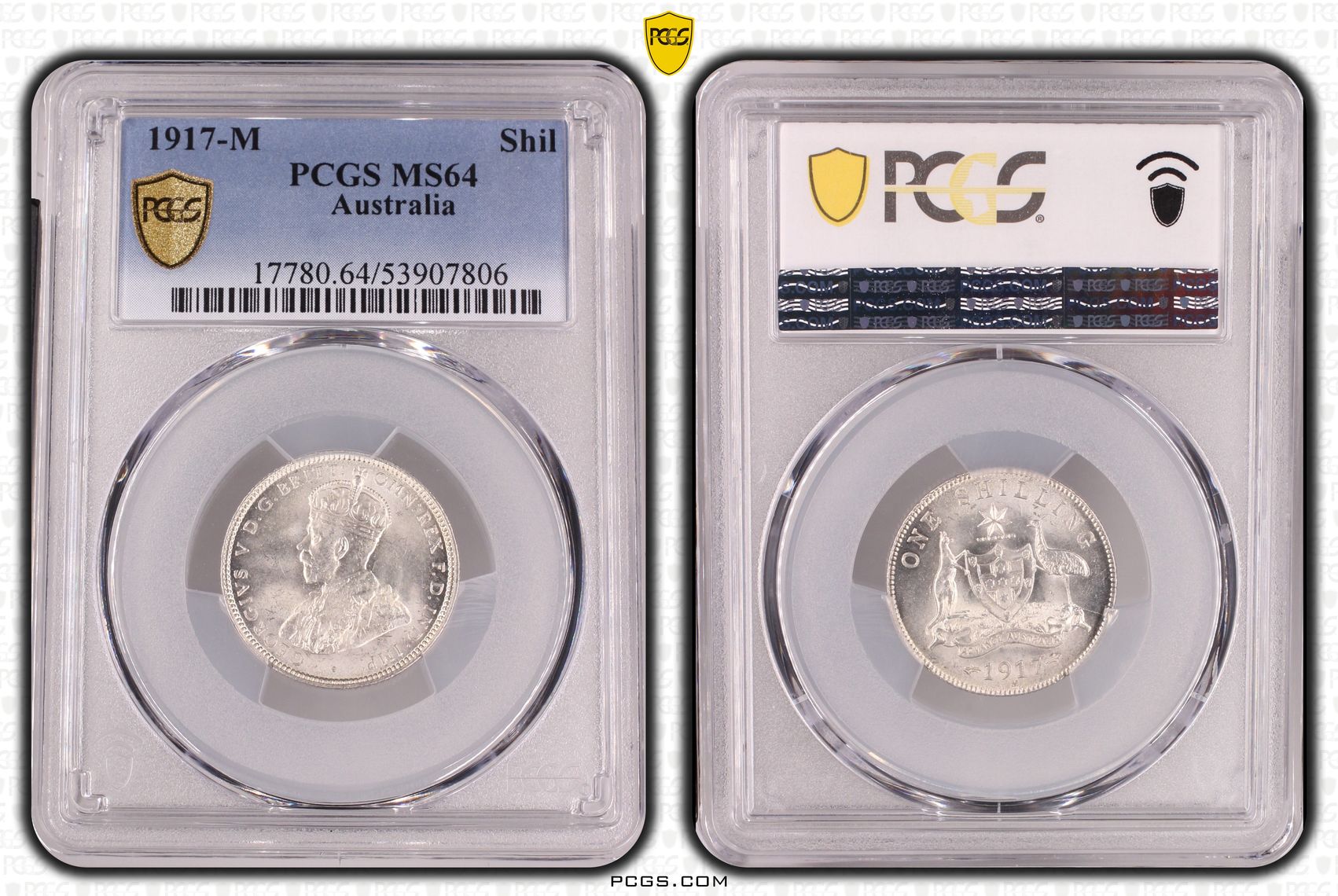 George V, Shilling, 1917-M, PCGS MS64
