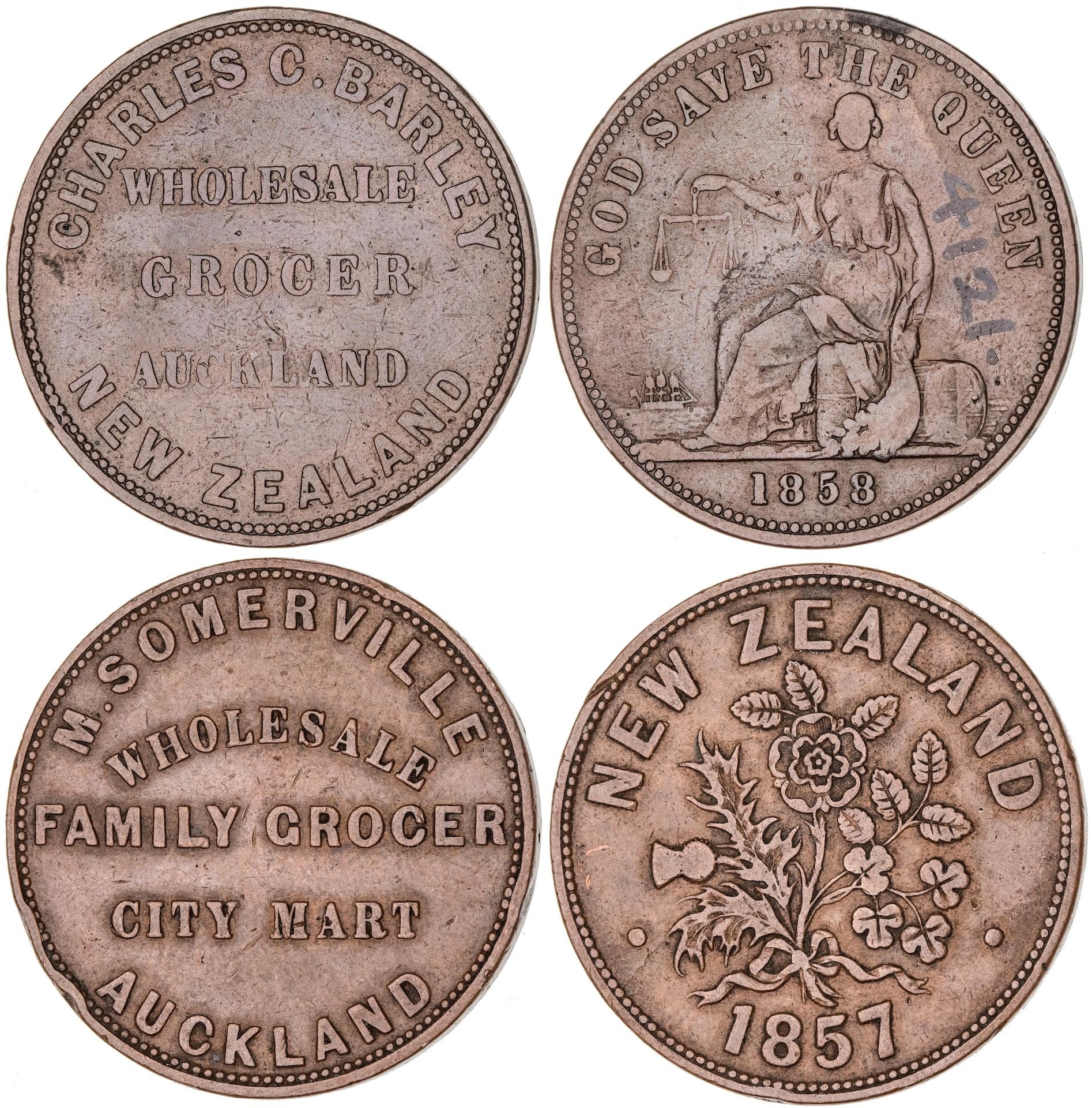Auckland, New Zealand, Charles Barley, Penny, 1858, aFine