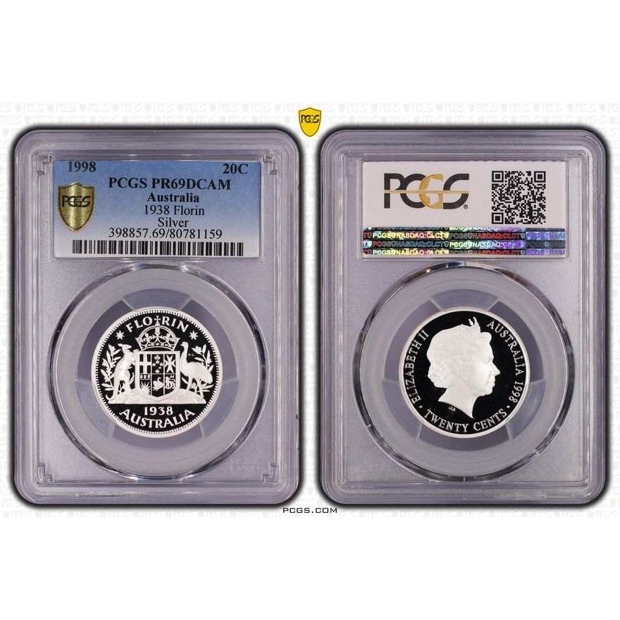 Elizabeth II, 1938 Florin Silver, Twenty Cent, 1998, PCGS PR69DCAM