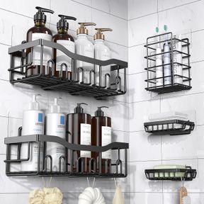 5-PIECE SET SHOWER CADDY 5 PACK, ADHESIVE ORGANIZER FOR BATHROOM STORAGE&HOME DECOR&KITCHEN ORGANIZERS AND STORAGE, NO DRILLING, L