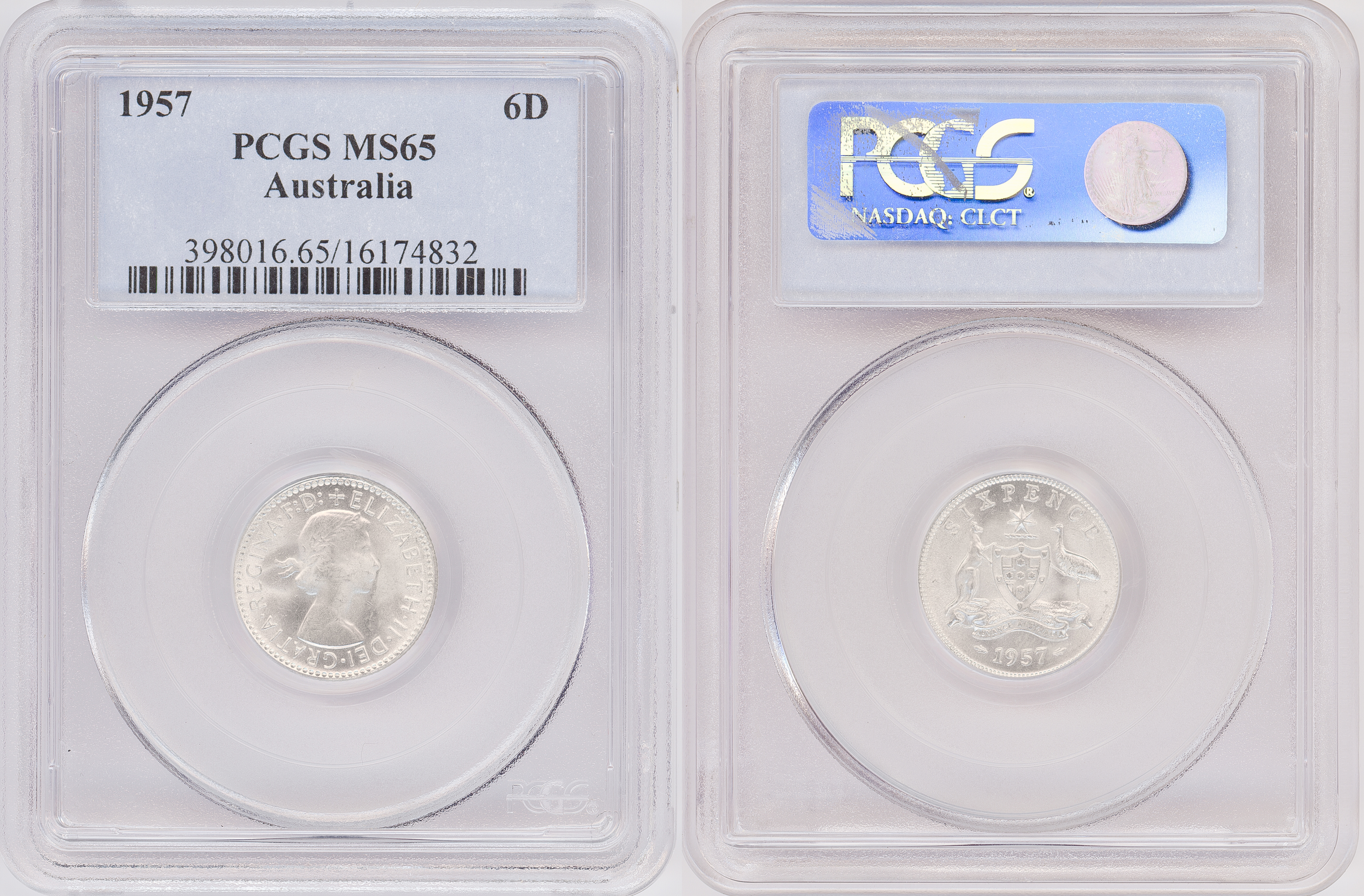 Elizabeth II, Sixpence, 1957(m), PCGS MS65