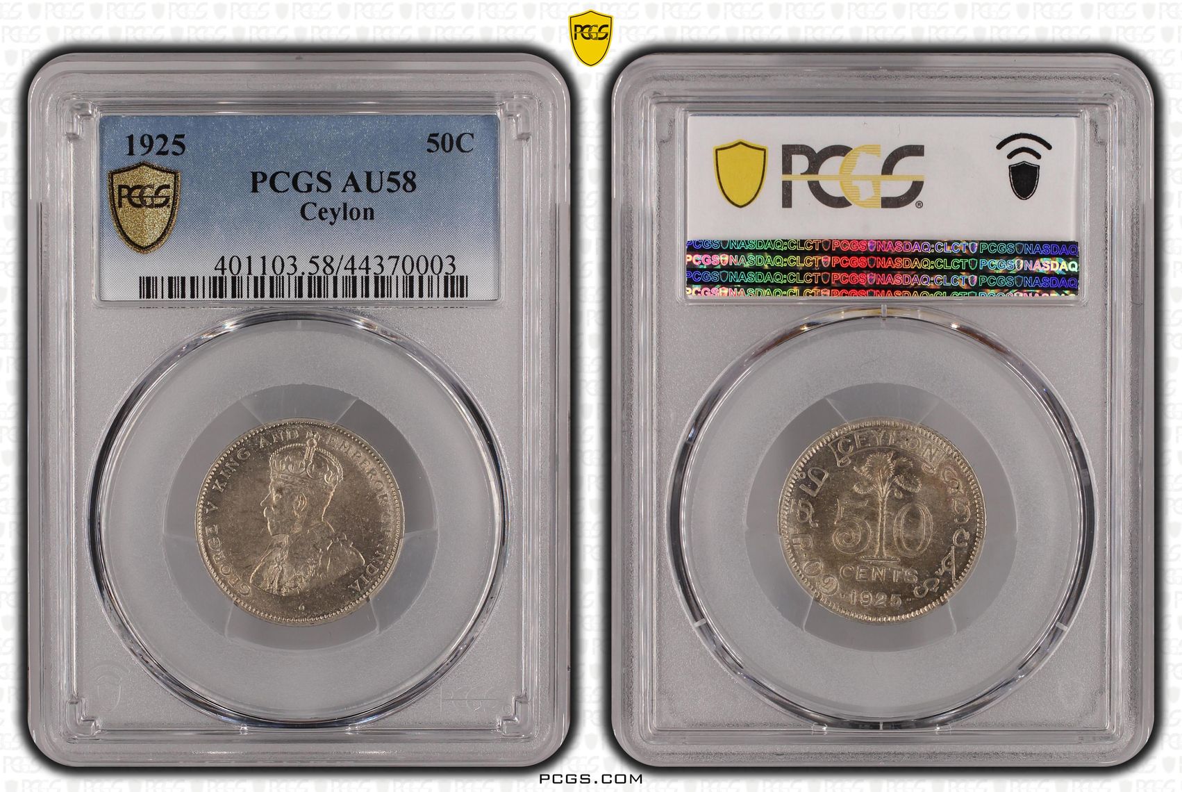 Ceylon, Fifty Cent, 1925, PCGS AU58