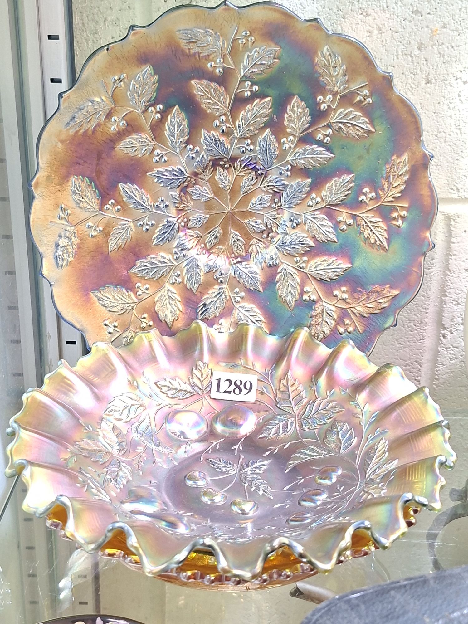 1289 · CARNIVAL GLASS BOWLS AND PLATE