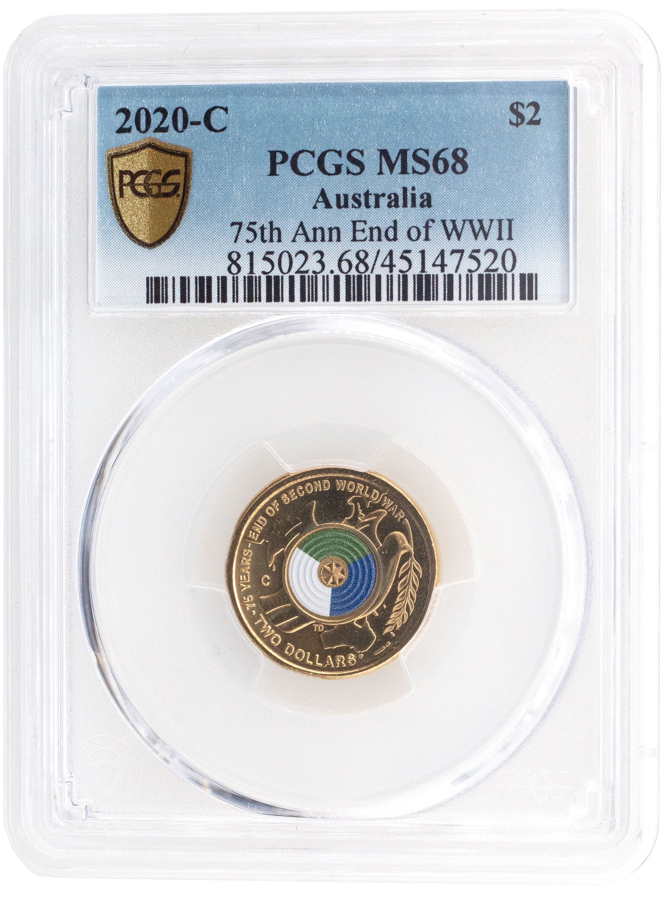 2020-C Australia Two Dollar, $2 75th Ann End of WWII PCGS - MS68 -520