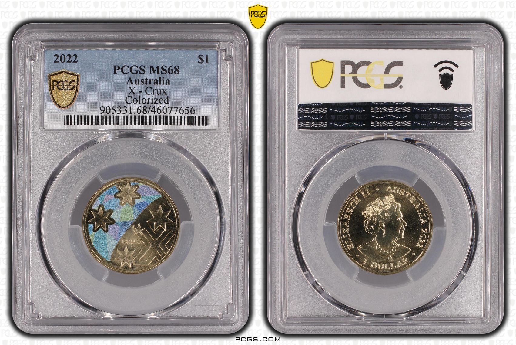 Elizabeth II, X Crux - Colorued, One Dollar, 2022, PCGS MS 68