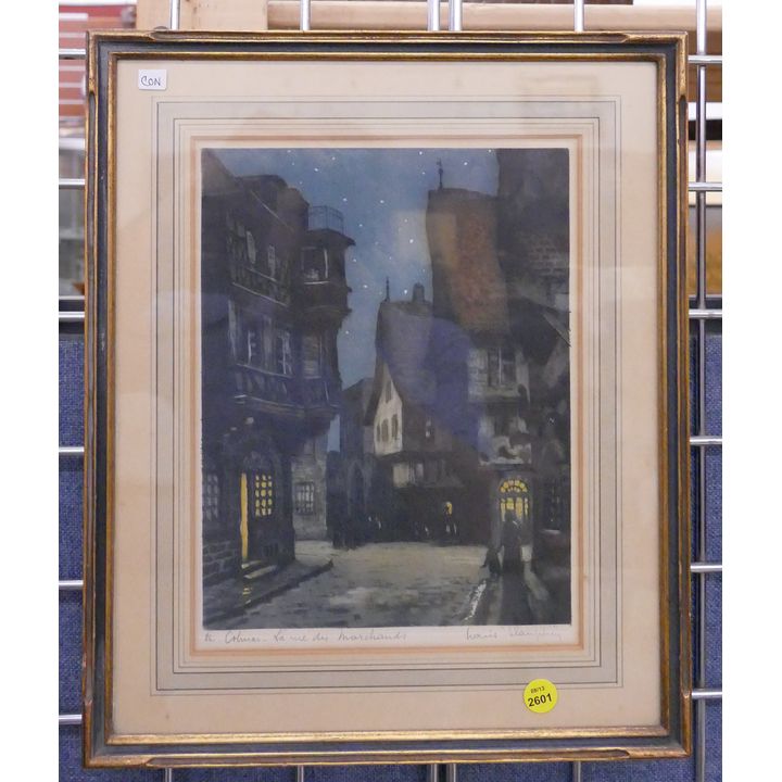 French Deco Street Scene Aquatint Etching- 16x13'' framed