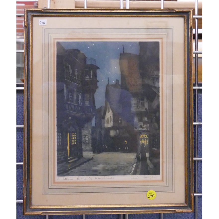 French Deco Street Scene Aquatint Etching- 16x13'' framed