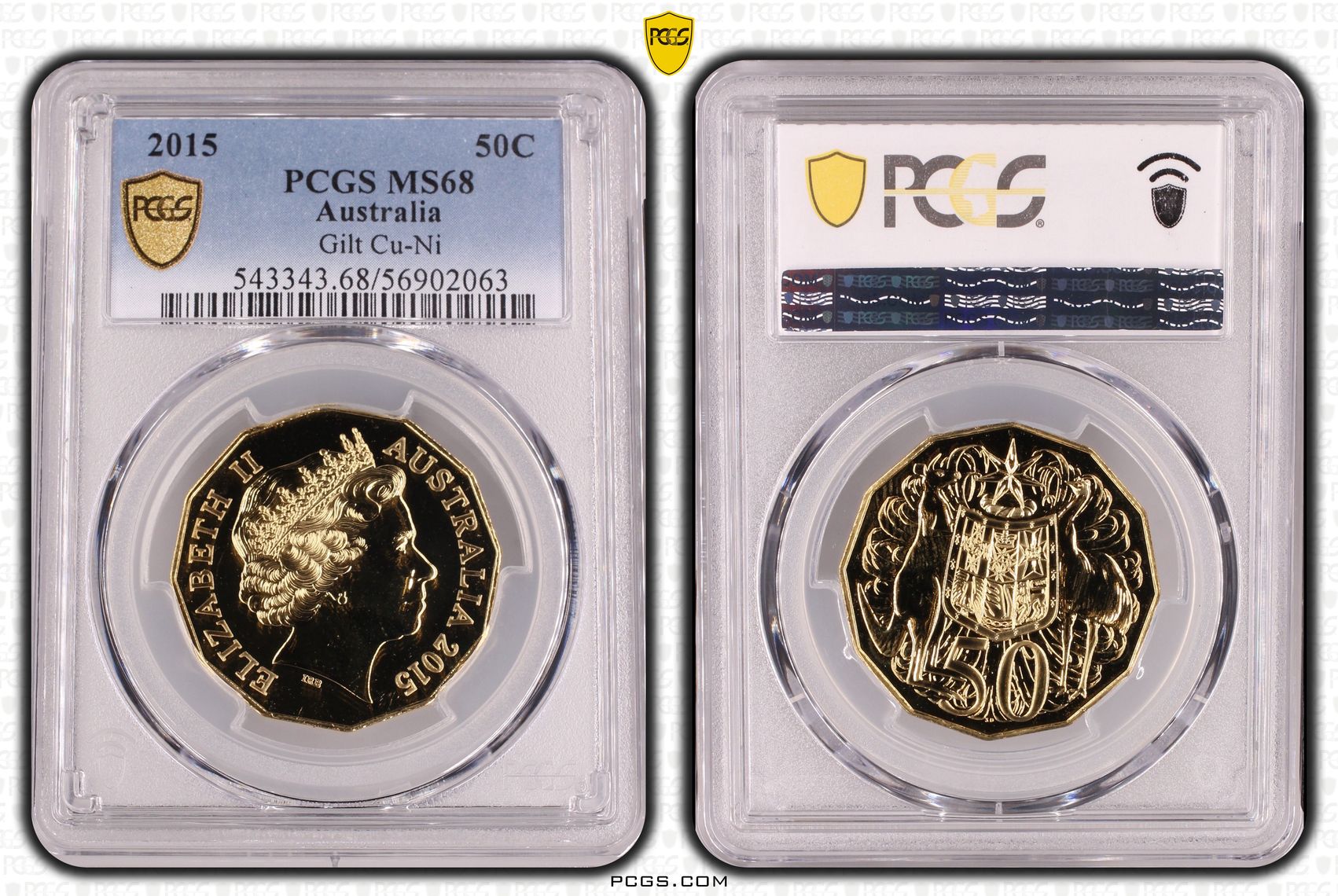 Gilt Cu-Ni, Fifty Cent, 2015, PCGS MS68