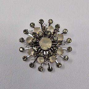 Vintage Silver Tone Moonstone Rhinestone Atomic Star Brooch
