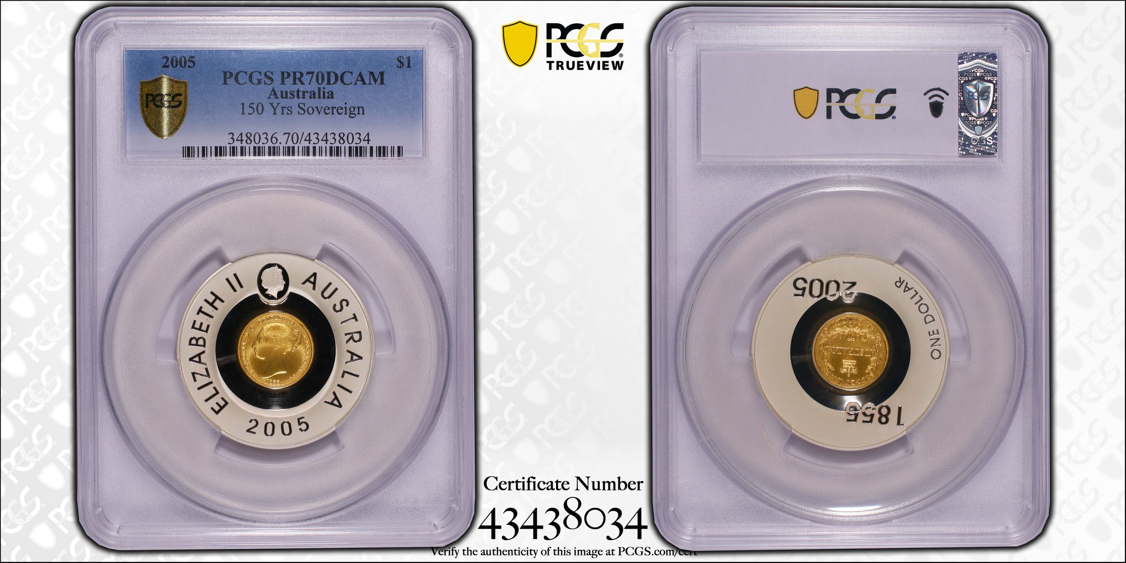Elizabeth II, 150 Yrs Sovereign, One Dollar, PR70DCAM , 2005 PCGS POP - 5/0