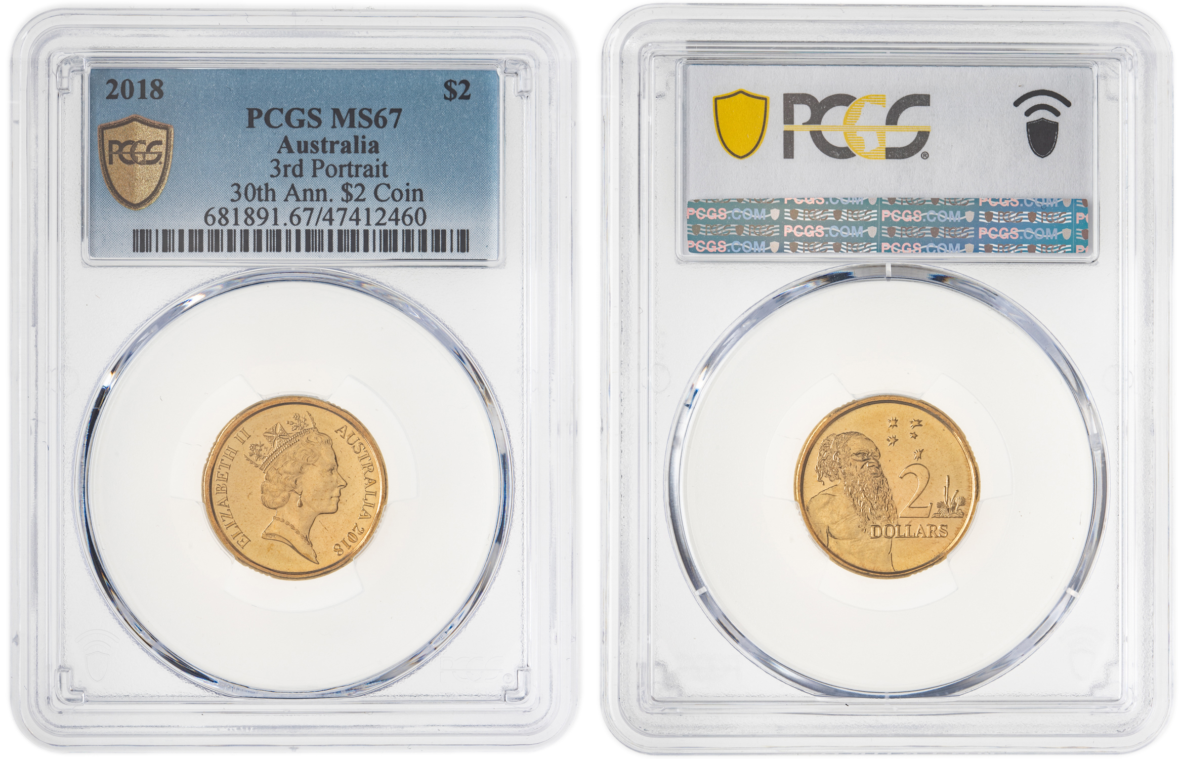 Elizabeth II, 3rd Portrait 30th Ann. $2 Coin, Two Dollar, 2018, PCGS MS67
