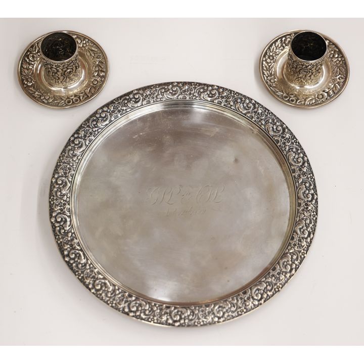 3pc Tiffany & Co. Sterling Salver & Candleholders