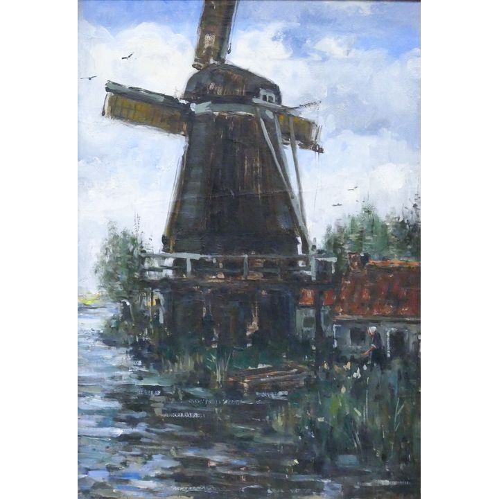 Fokko Tadama ''Dutch Scene with Windmill'' Oil on Canvas