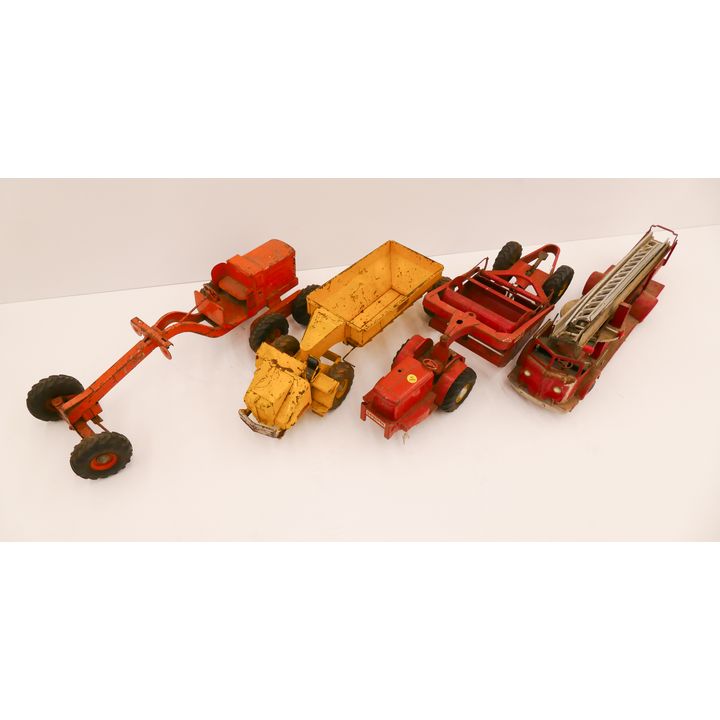 4pc Vintage Pressed Steel 'Model Toys'- Construction, Farm, and Fire