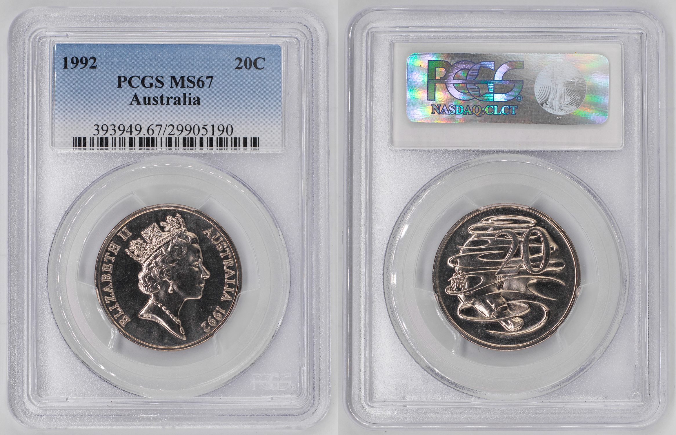 Elizabeth II, Twenty Cent, 1992, PCGS MS67