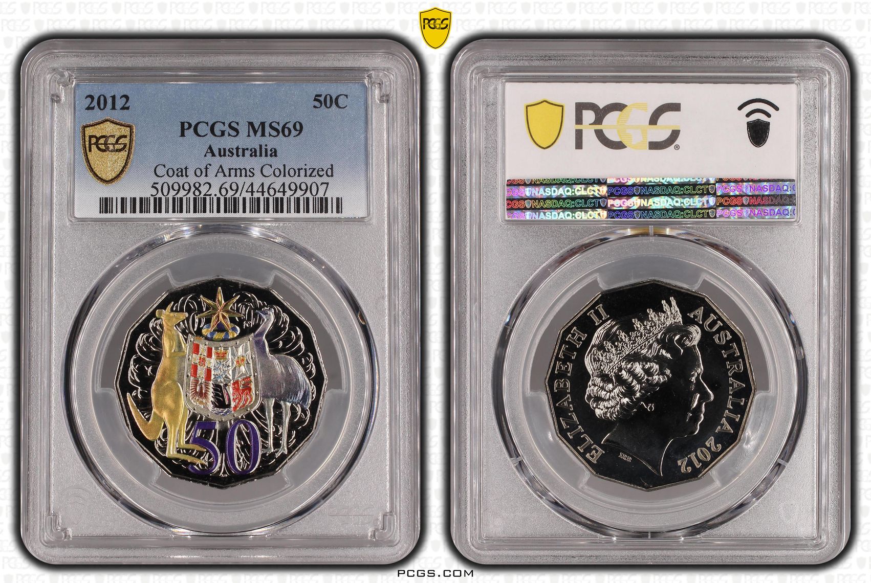 2012 Australia Fifty Cent, 50c Coat of Arms Colorized PCGS - MS69 -907