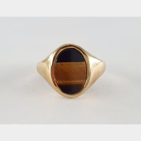 9CT YELLOW GOLD RING WITH TIGERS EYE - 51929/3762