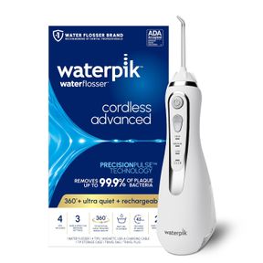 WATERPIK CORDLESS ADVANCED 2.0 WATER FLOSSER FOR TEETH, GUMS, BRACES, DENTAL CARE WITH TRAVEL BAG AND 4 TIPS, ADA ACCEPTED, RECHAR