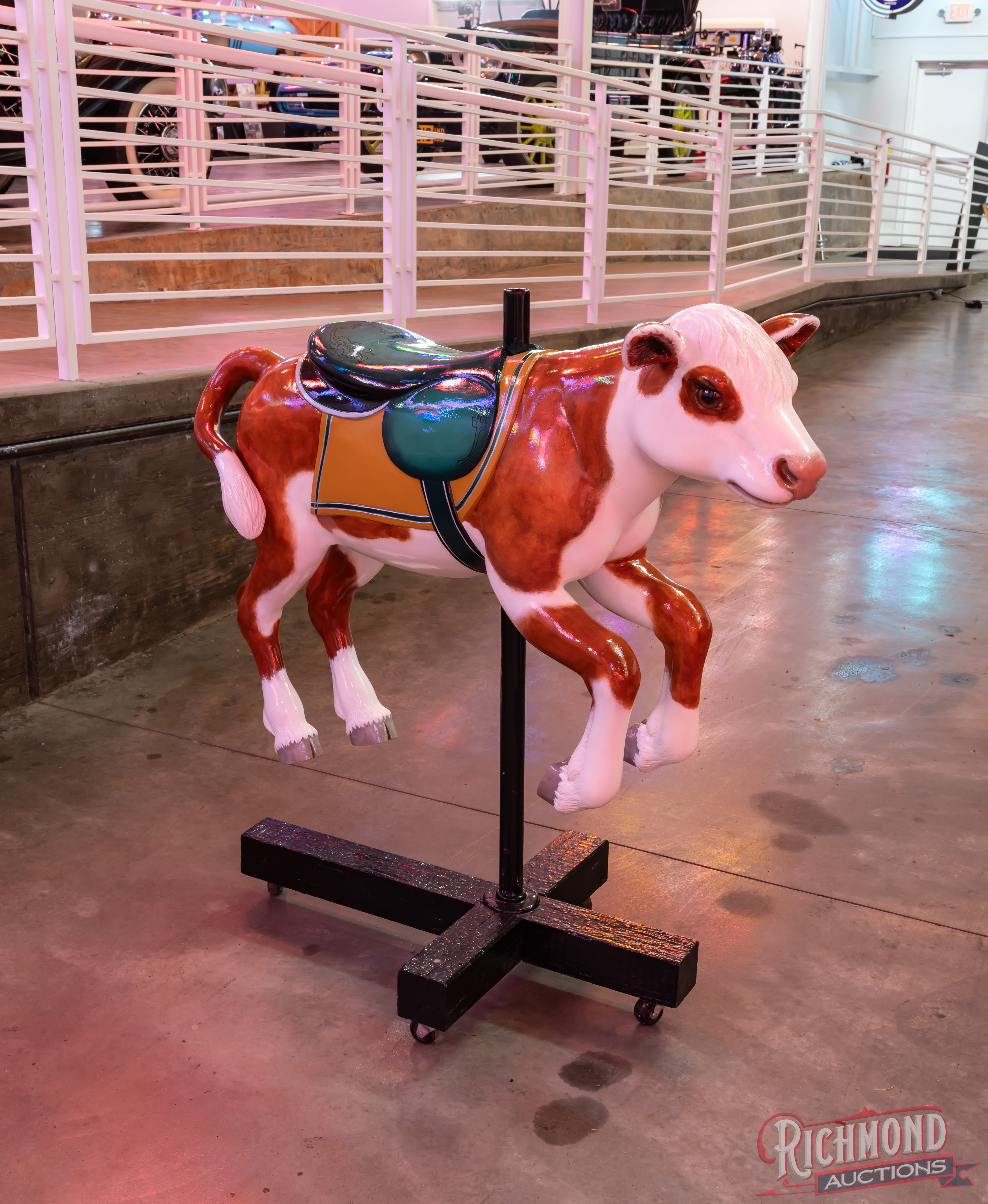 Incredible Carousel Cow Ride w/ Post Mount and Base | Richmond Auctions
