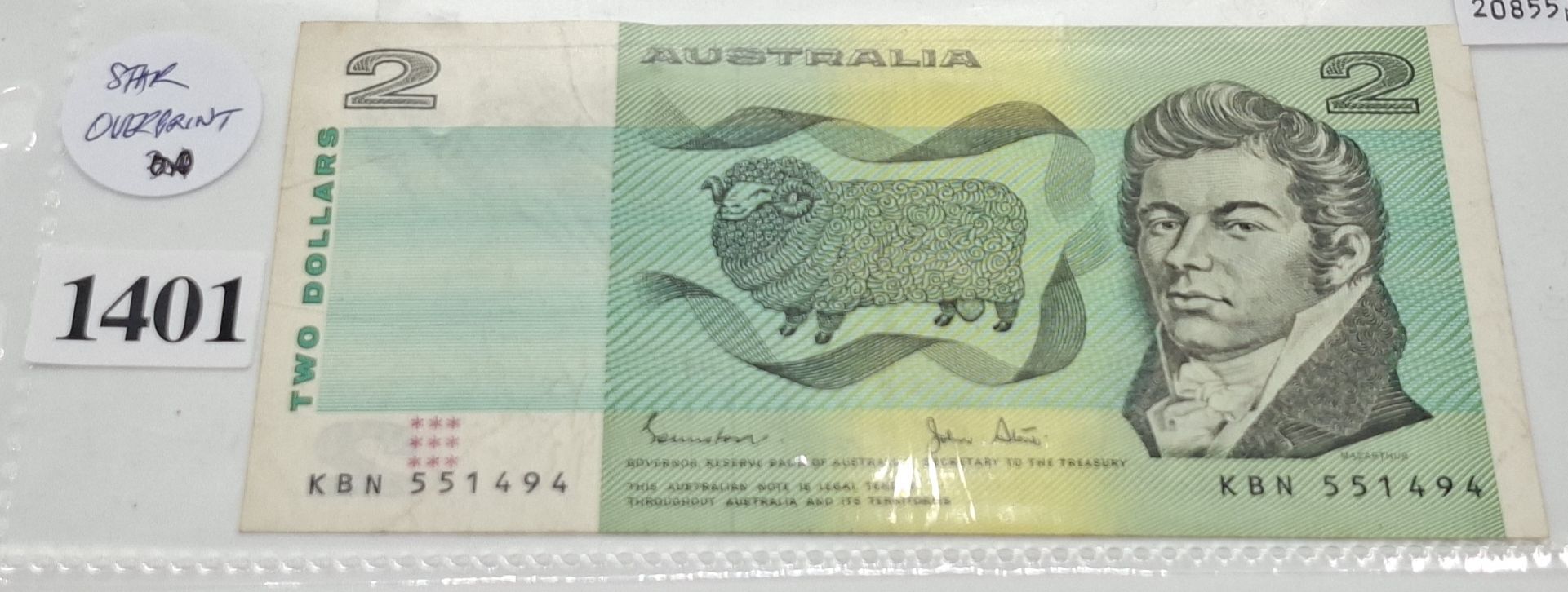 1401 · AUSTRALIAN TWO DOLLAR STAR OVER PRINT NOTE