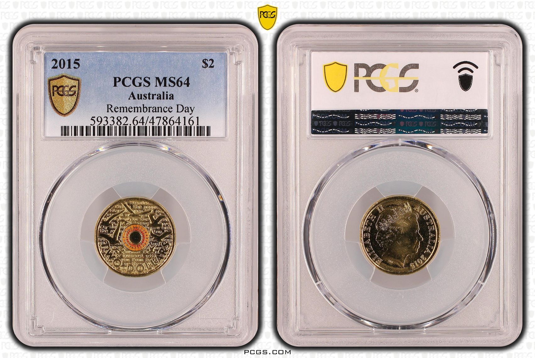 462 · Remembrance Day Colourised In Flanders Fields, Two Dollar, 2015, PCGS MS64