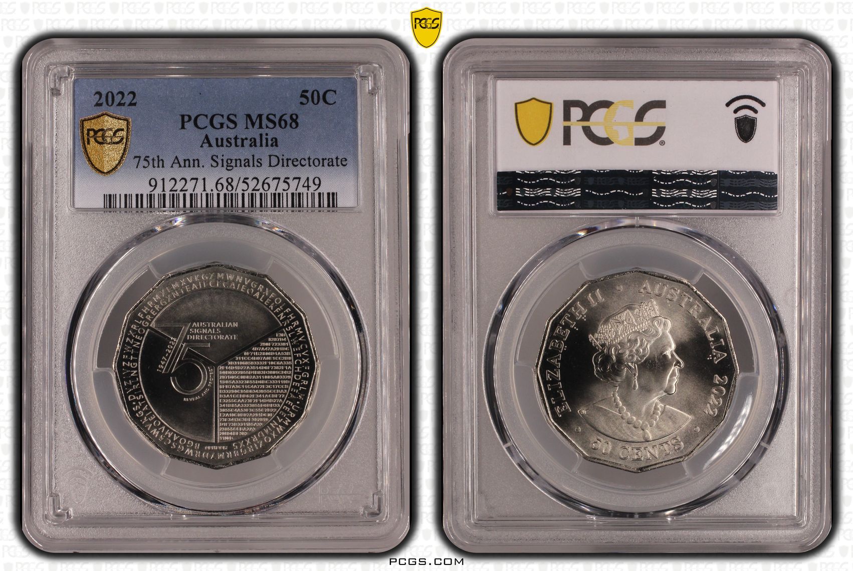 75th Ann. Signals Directorate, Fifty Cent, 2022, PCGS MS68