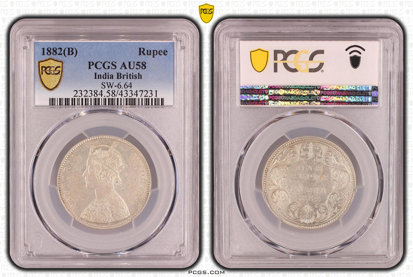 India British, SW-6.64, Rupee, 1882(B), PCGS AU58