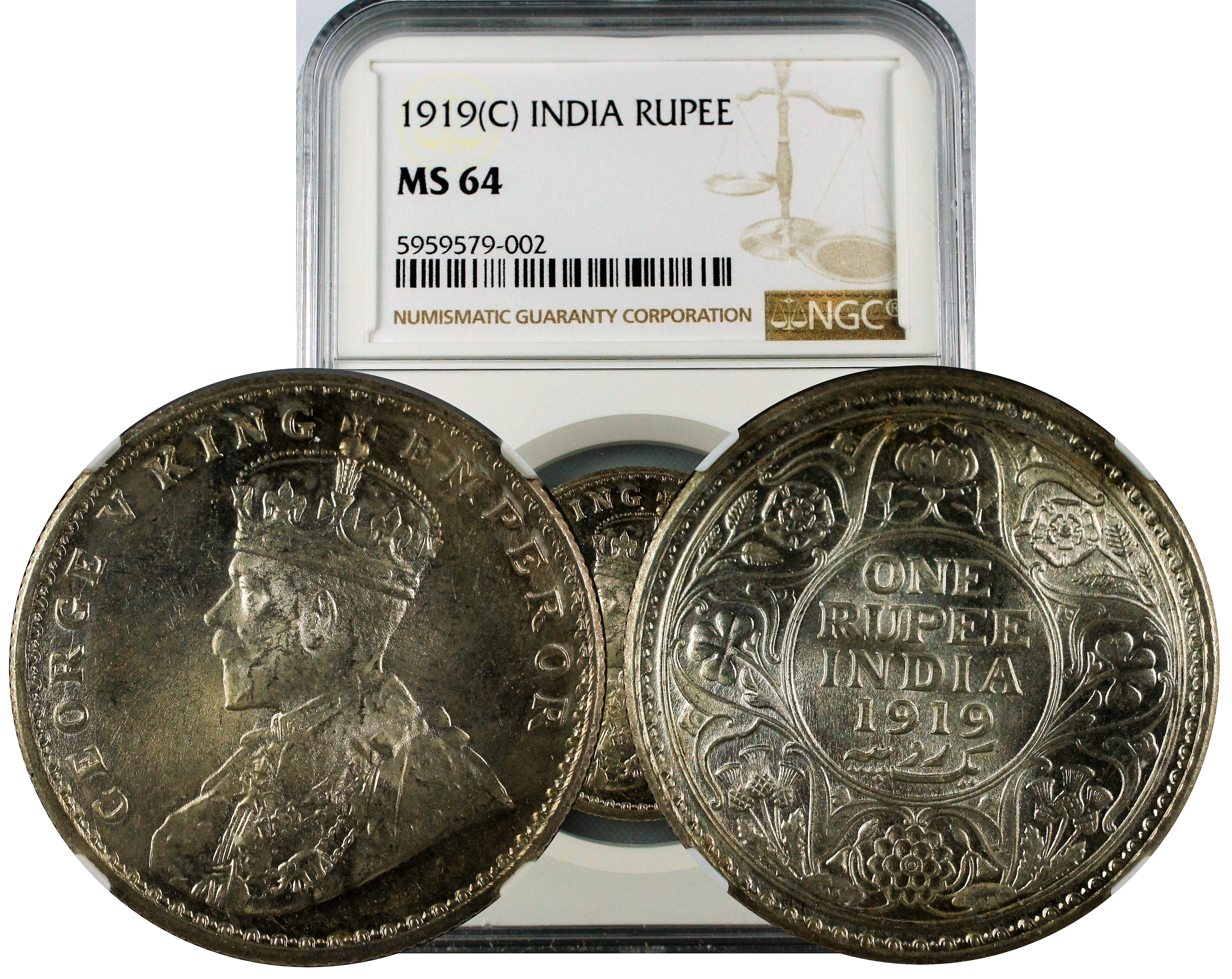 India British 1919 C Rupee NGC MS64