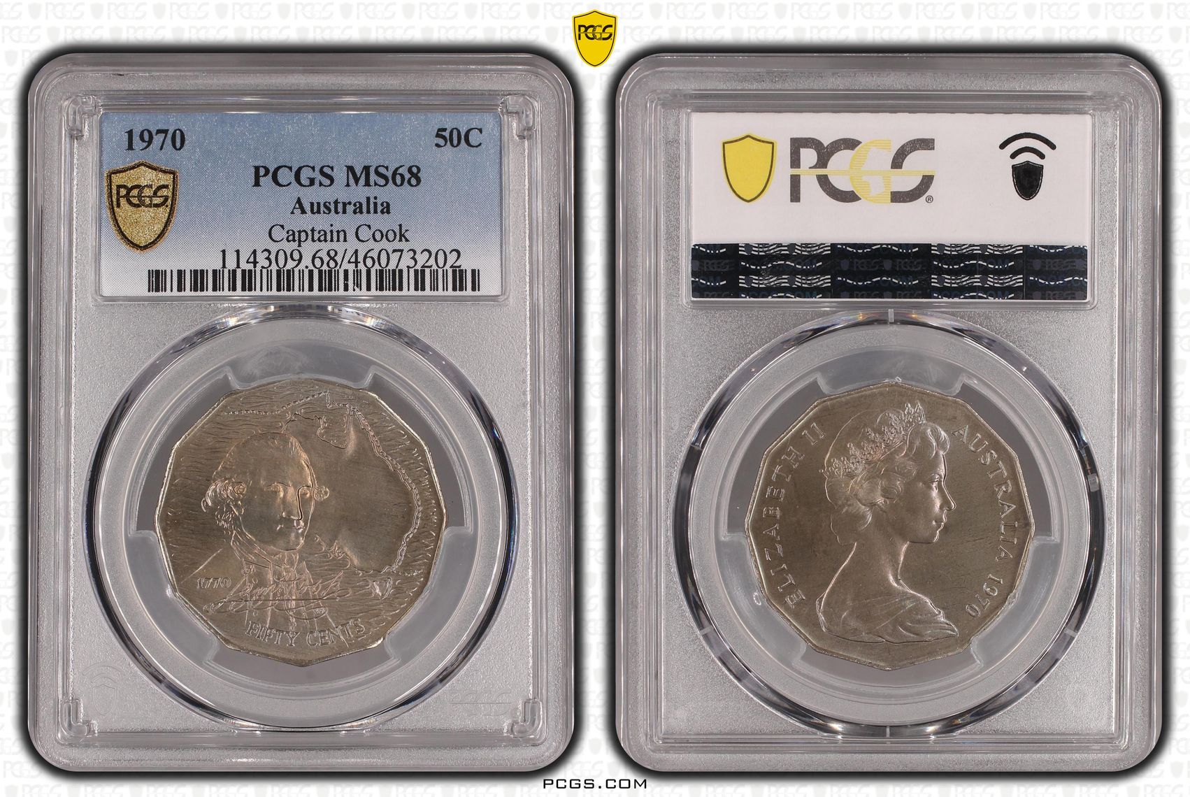 1970 Australia Fifty Cent, 50c Cook PCGS - MS68 -202