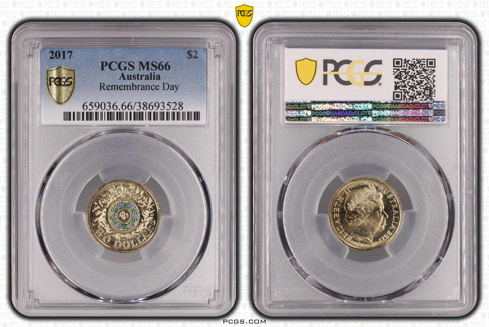 Remembrance Day, Two Dollar, 2017, PCGS MS66