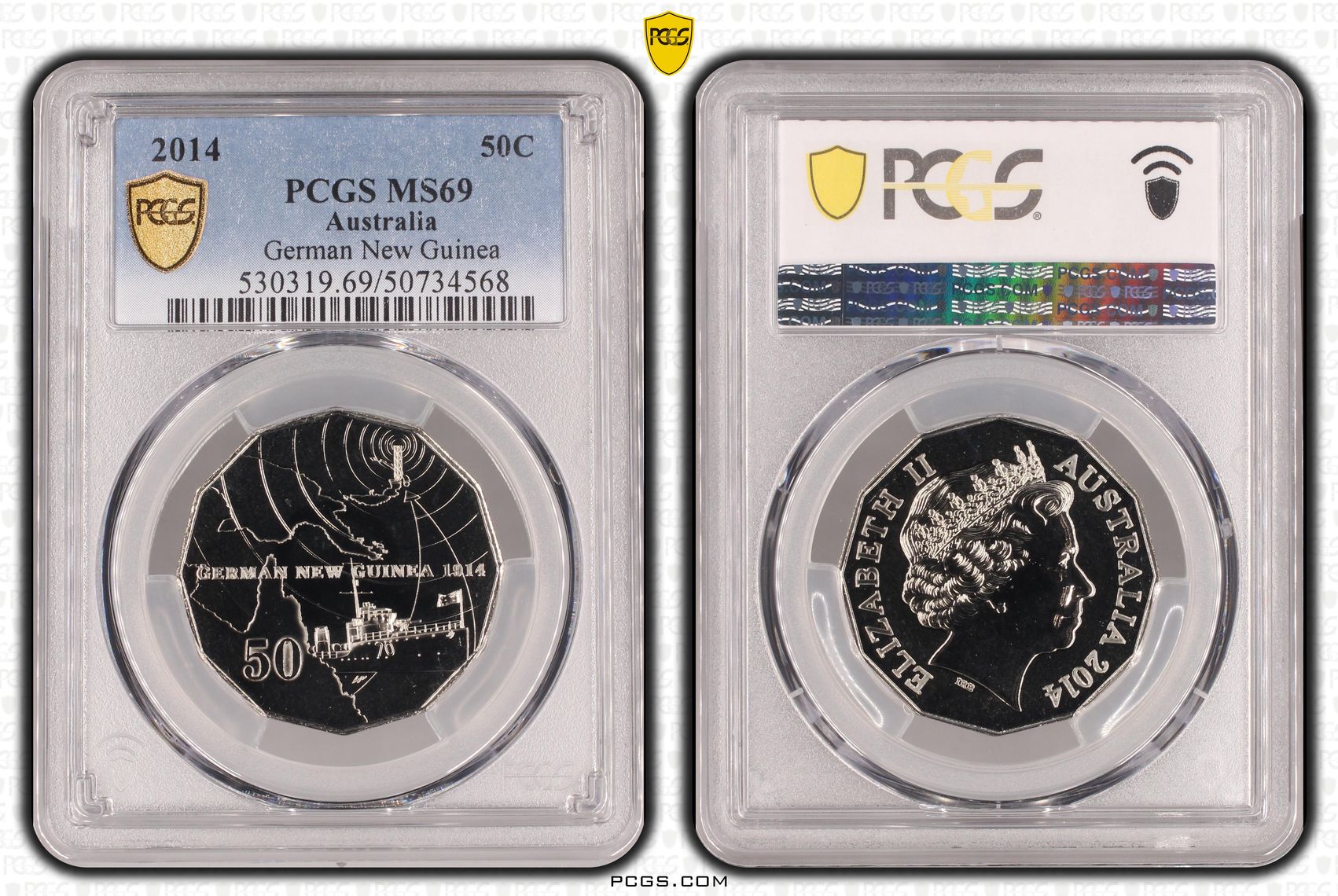 German New Guinea, Fifty Cent, 2014, PCGS MS69