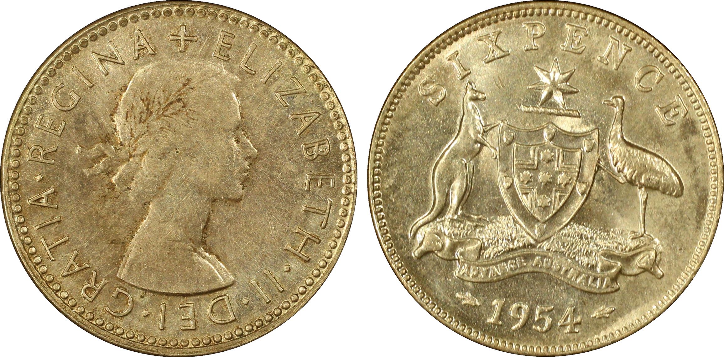 Sixpence, 1954(m), PCGS AU58