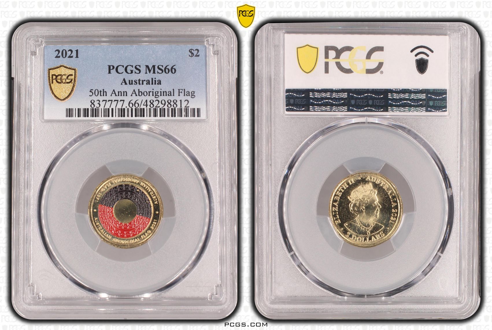 50th Ann Aboriginal Flag Colorized, Two Dollar, 2021, PCGS MS66